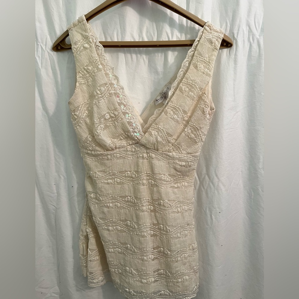 Cream colored White House Black Market Lace and Sequined Women’s Tank